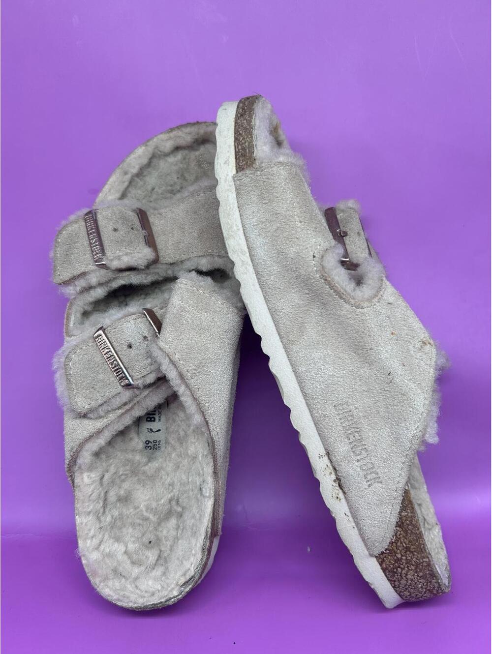 BIRKENSTOCK Arizona Shearling Suede Sandals - Stone Coin - 40 / 8.5 - Picture 7 of 9
